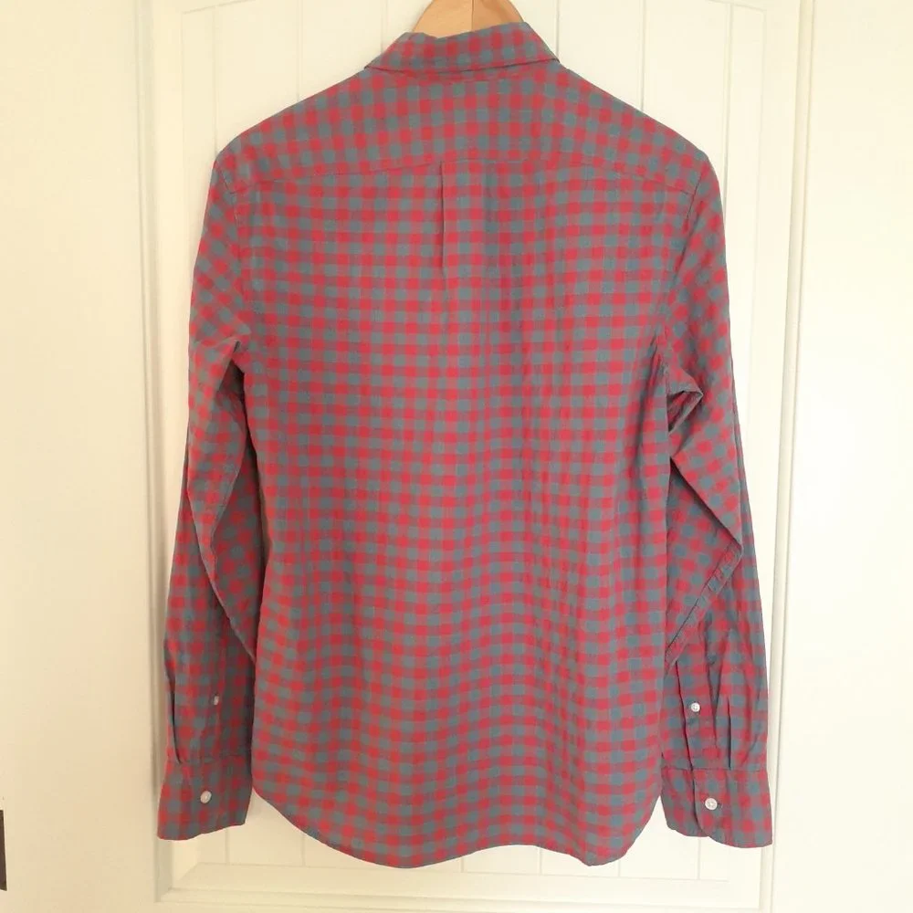 J. Crew Slim Untucked Organic Cotton Check Plaid Button Down Red Blue Size S
